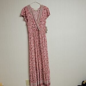 Kingston Grey Pink Flutter Sleeve Maxi Dress Womens Medium NWT Rayon